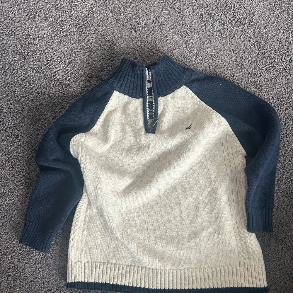 Nautica Kids Zip-Up Sweater in Navy and Cream Raglan